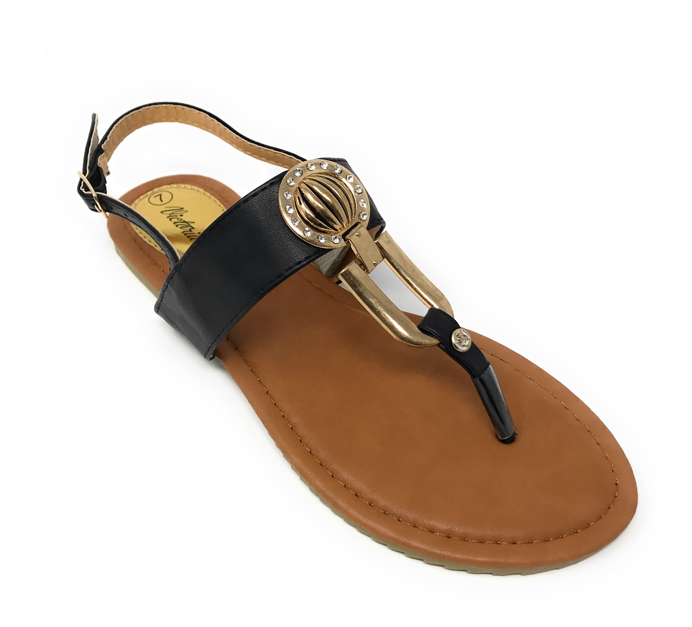Victoria K Women's Rhinestone and Gold medallion Sandals