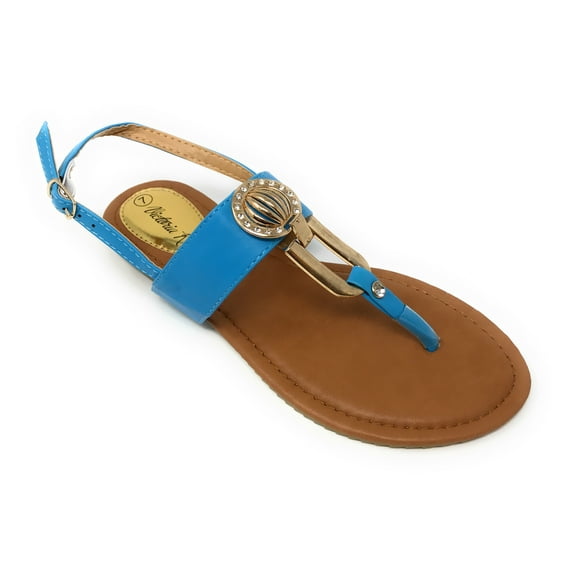 Victoria K Women's Rhinestone and Gold medallion Sandals