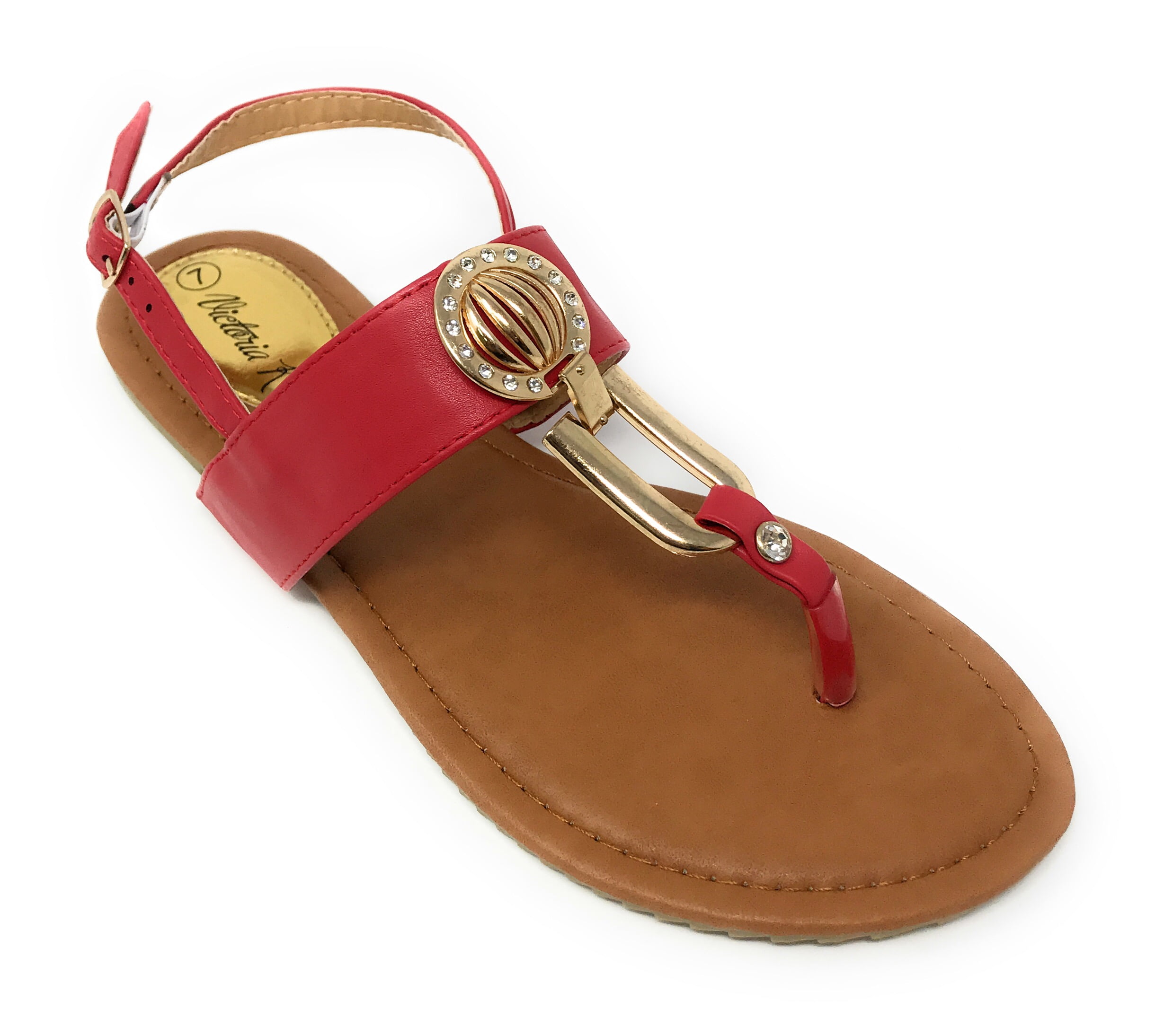 Victoria K Women's Rhinestone and Gold medallion Sandals