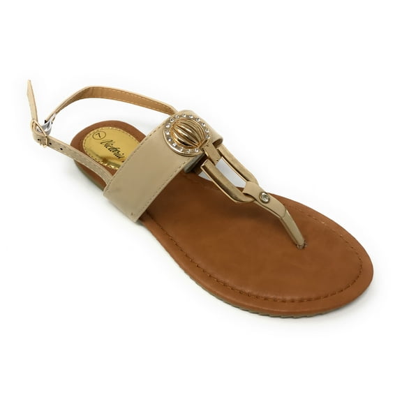 Victoria K Women's Rhinestone and Gold medallion Sandals