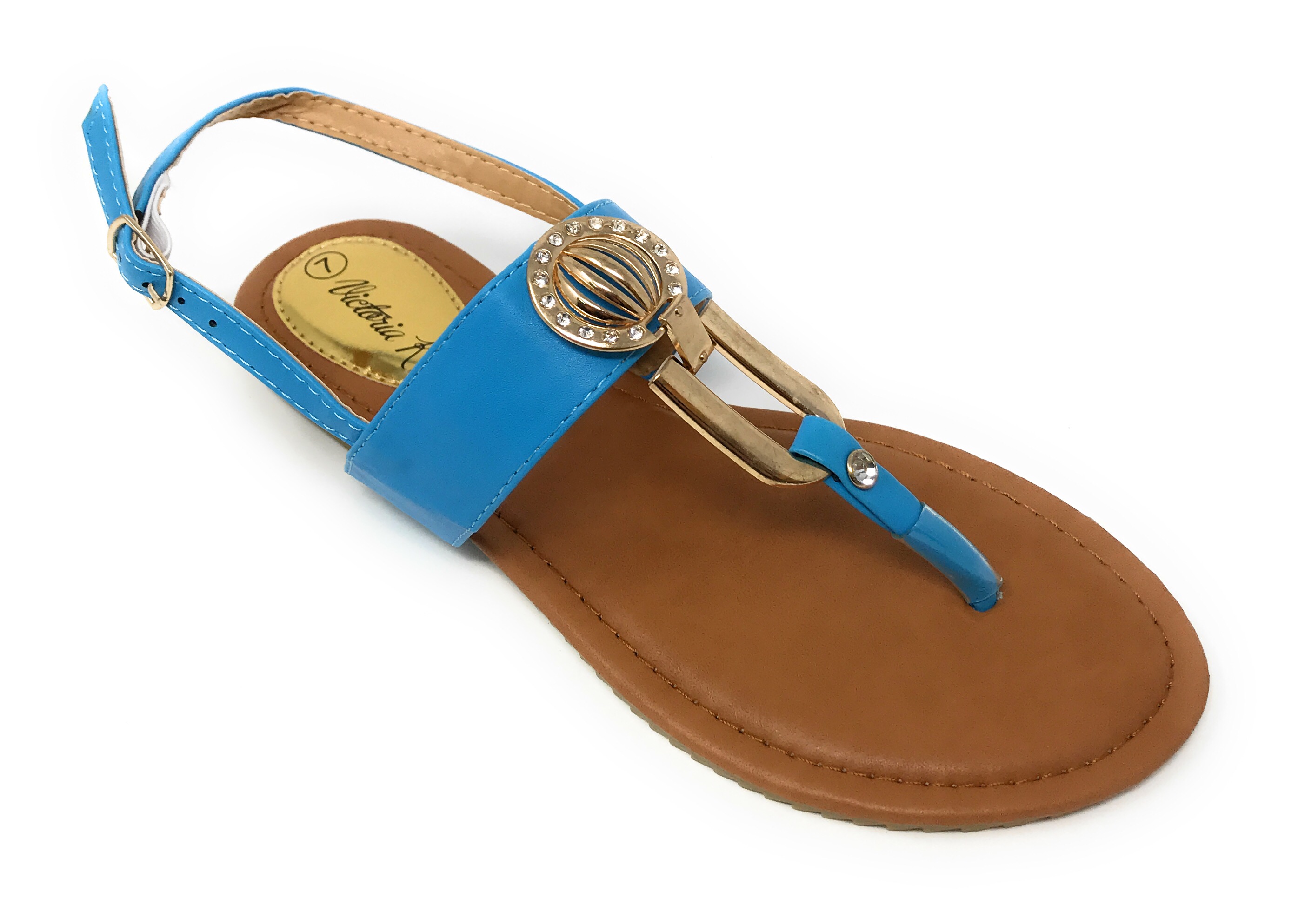 Victoria K Women's Rhinestone and Gold medallion Sandals