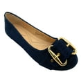 thumbnail image 1 of Victoria K Women's Round Buckle Patched Denim Ballerina Flats, 1 of 4