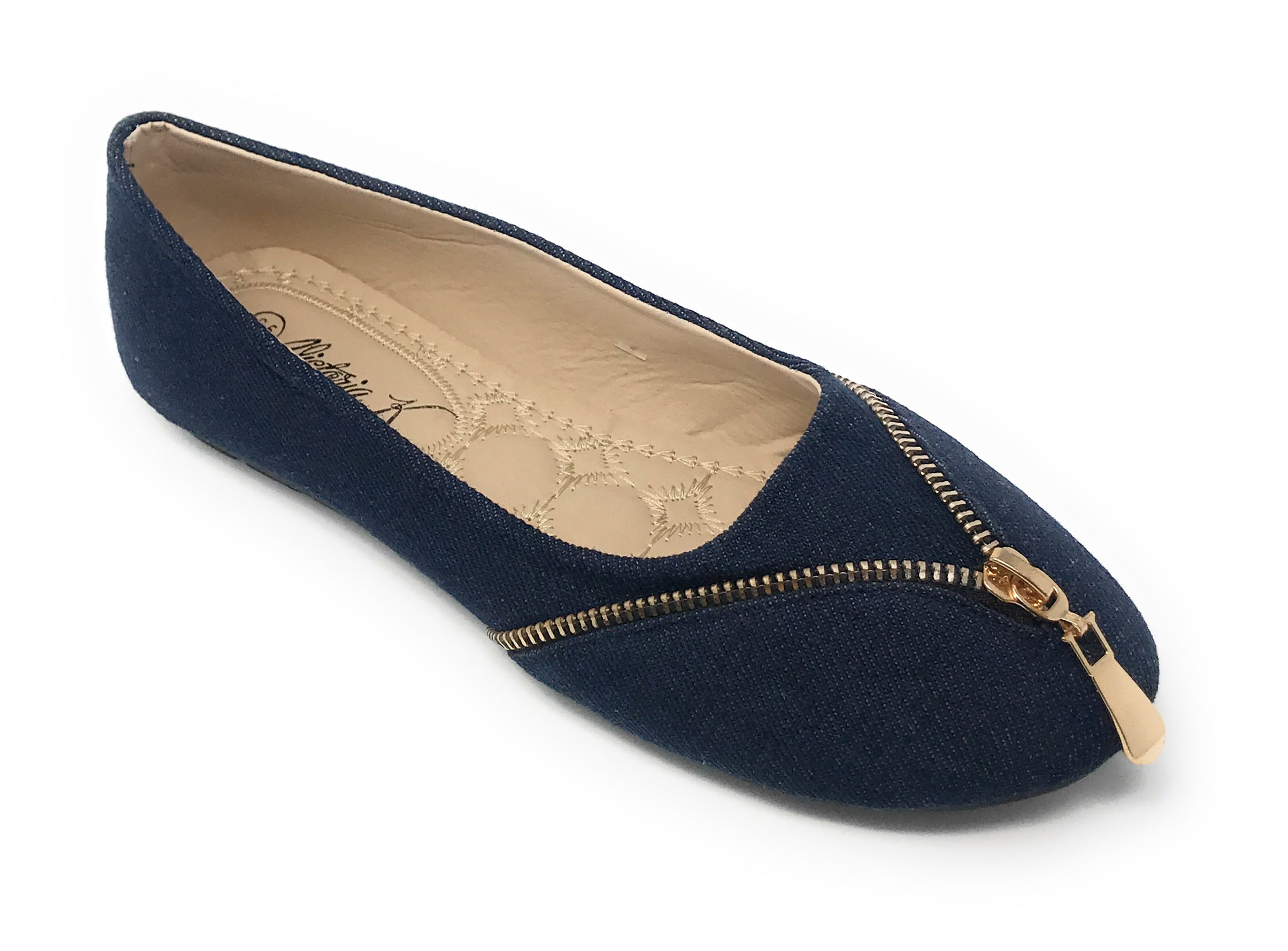Victoria K Women's Slip-on Denim With Zipper Ballerina Flats