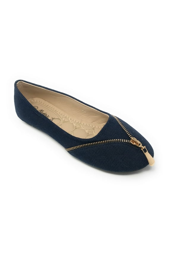 Women's Slip-on Denim With Zipper Ballerina Flats