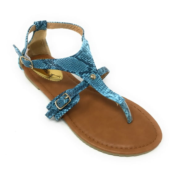 Victoria K Women's Snake Skin Side Buckle Sandals