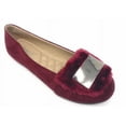 thumbnail image 1 of Victoria K Women's Soft Textured Material With Faux Fur Ornament And Solid Silver Placket Ballerina Flats, 1 of 1