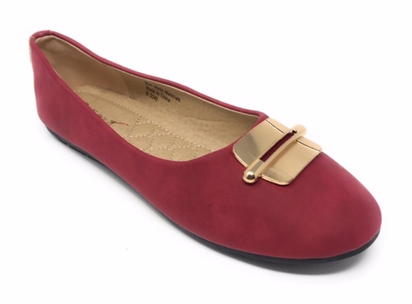 Victoria K Women's Soft Textured Material With Gold Design Emblem Ballet Flats