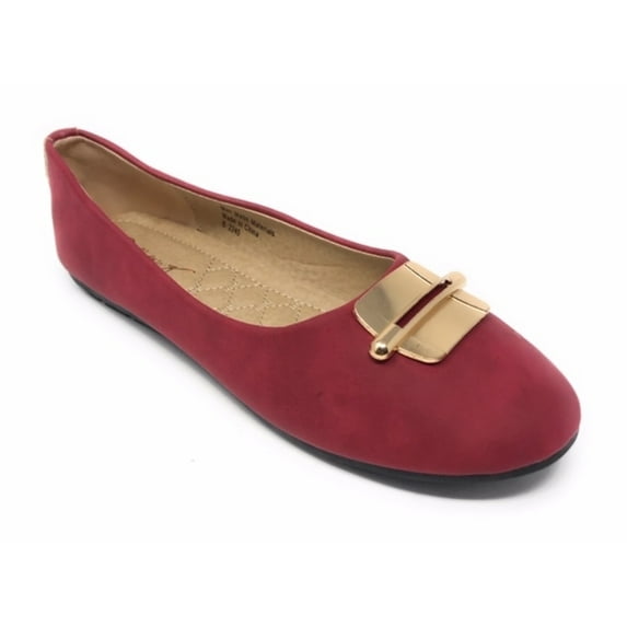 Victoria K Women's Soft Textured Material With Gold Design Emblem Ballet Flats