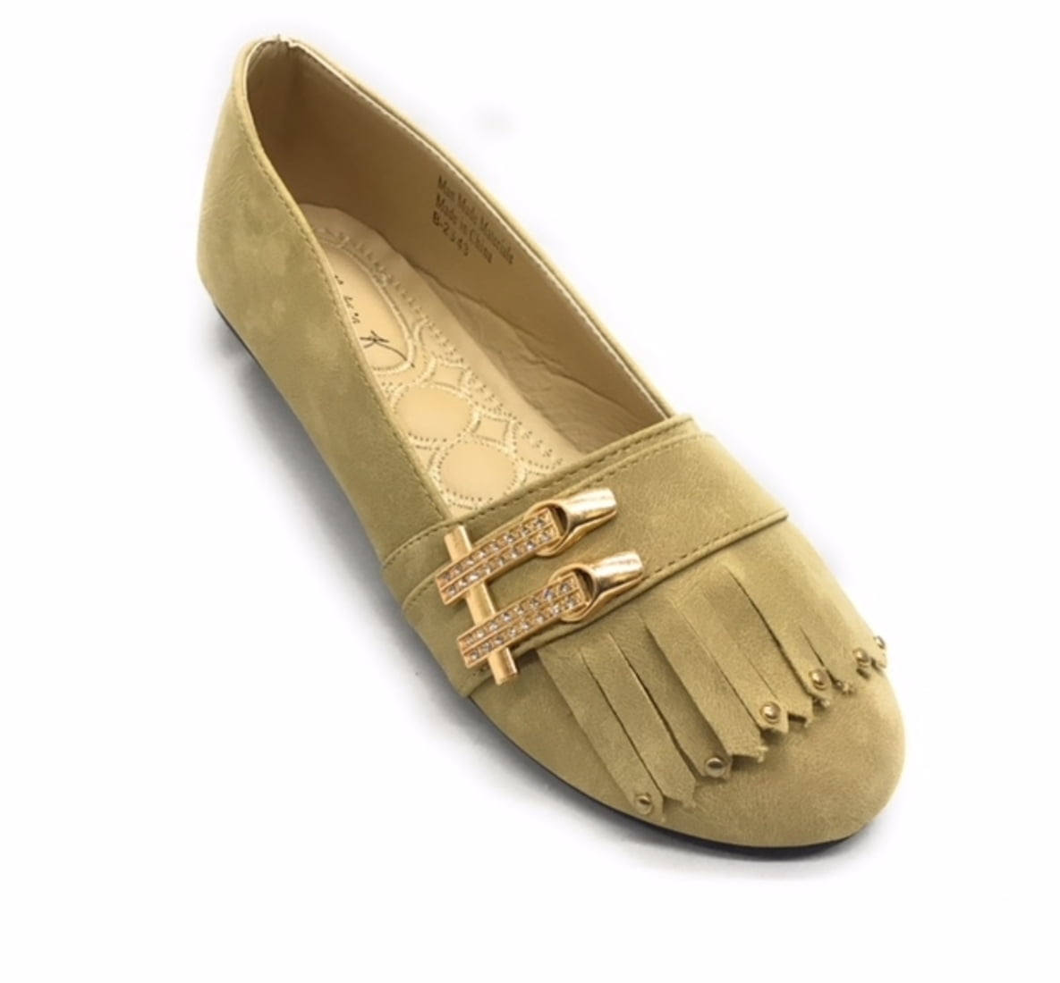 Victoria K Women's Soft Textured Material With Side Buckle Ornament And Fringes Ballerina Flats