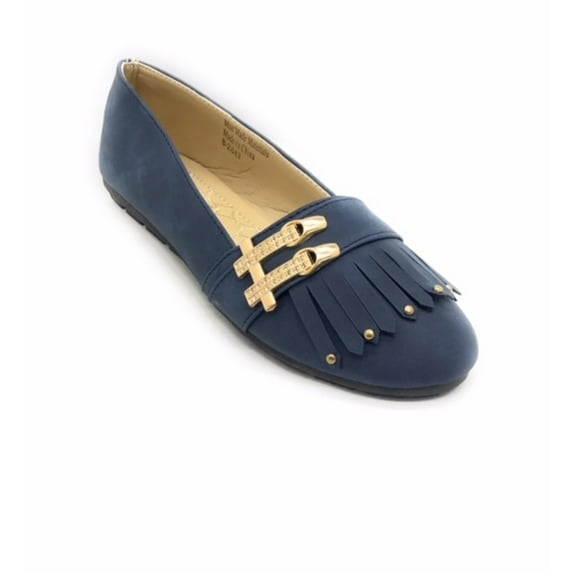 Victoria K Women's Soft Textured Material With Side Buckle Ornament And Fringes Ballerina Flats