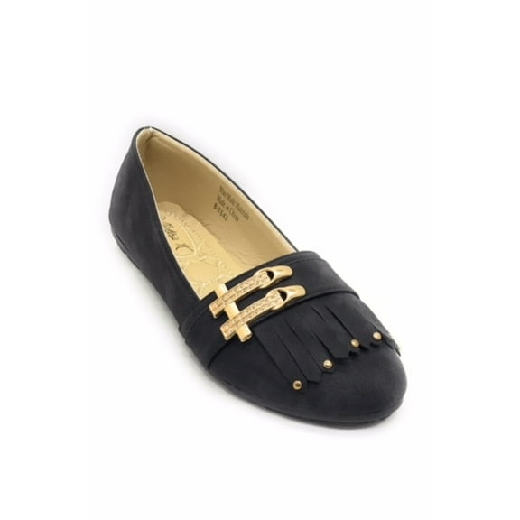 Victoria K Women's Soft Textured Material With Side Buckle Ornament And Fringes Ballerina Flats