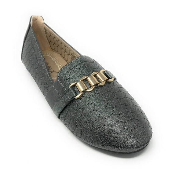 Victoria K Women's Sparkling Quilted Finish With Gold Chain Ballerina Flats