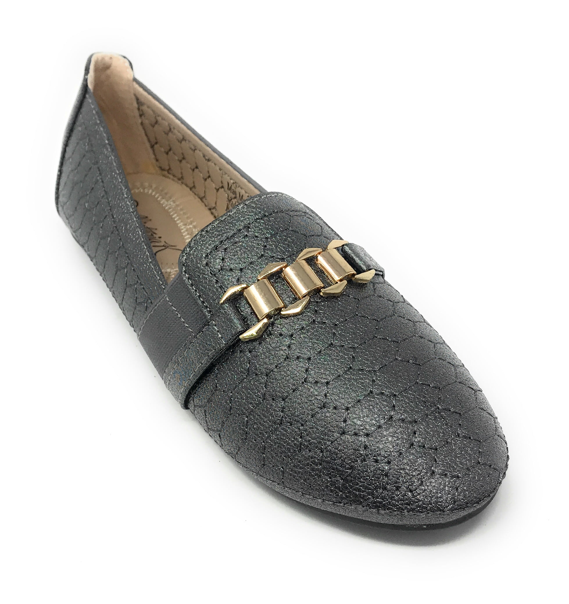 Victoria K Women's Sparkling Quilted Finish With Gold Chain Ballerina Flats