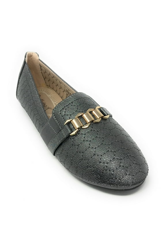 Women's Sparkling Quilted Finish With Gold Chain Ballerina Flats