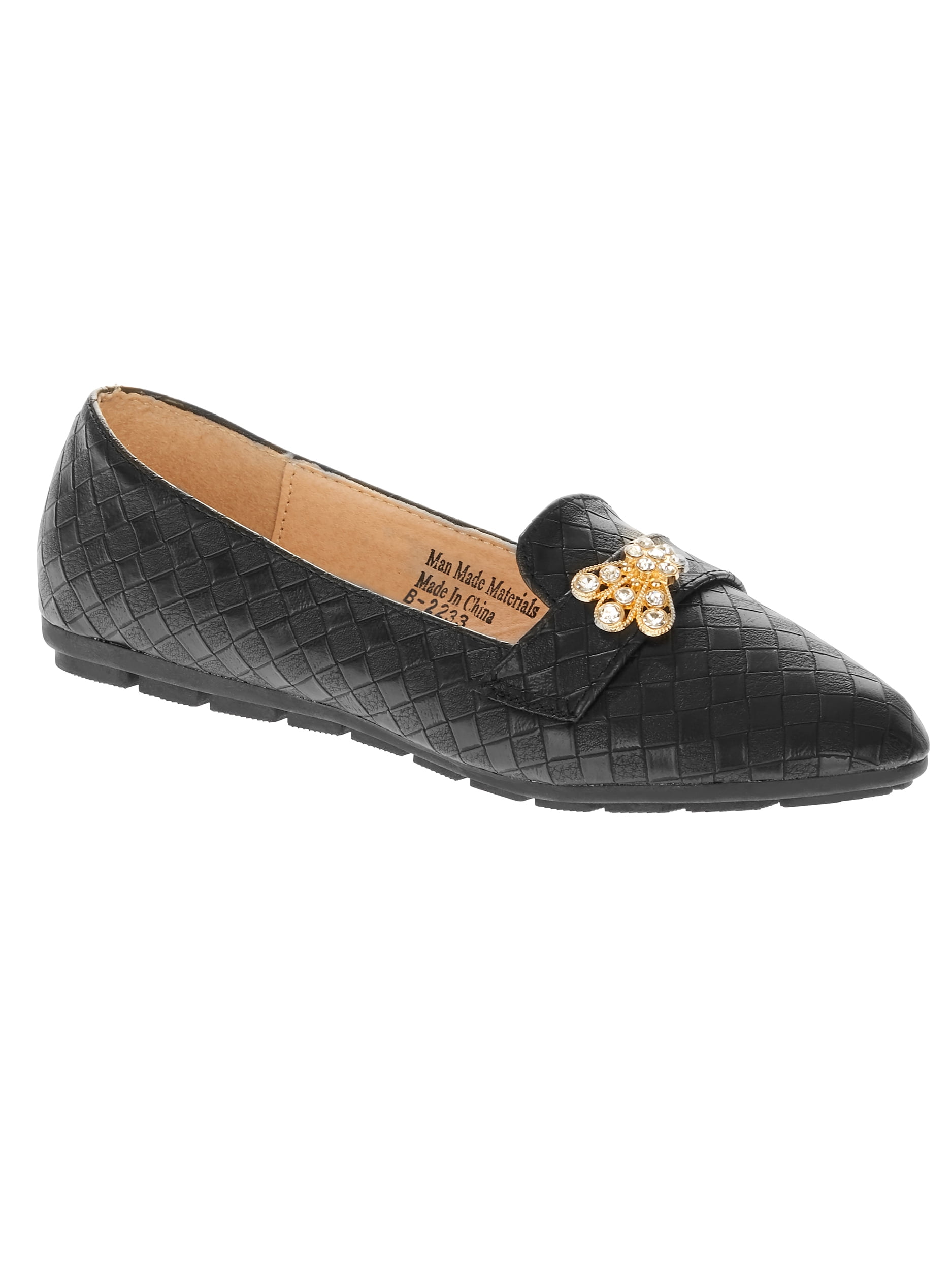 Victoria K Women's Squared Textured Rhinestone Embellishments Ballerina Flats