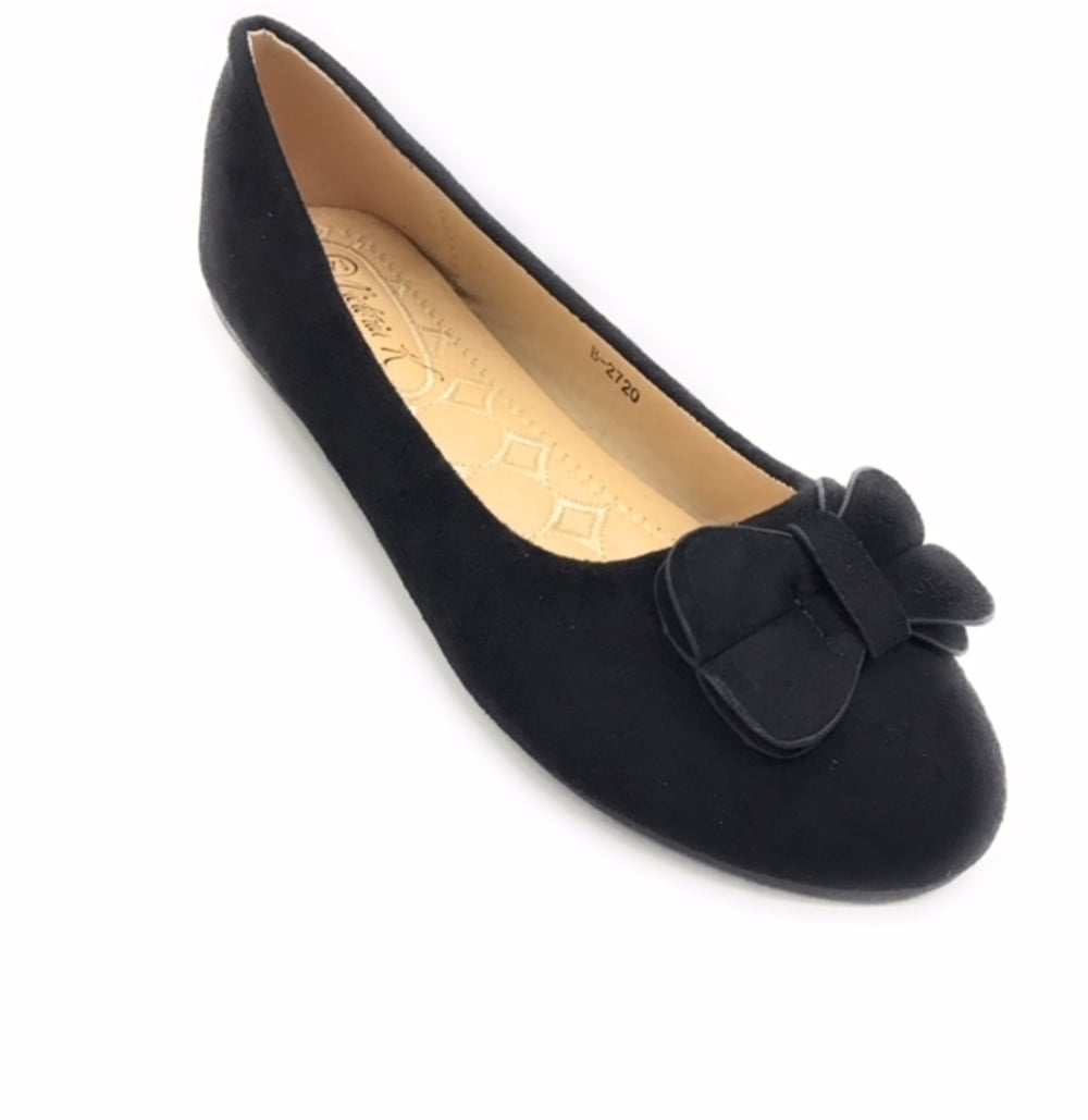 Victoria K Womens Suede Textured Double Bow Ballerina Flats