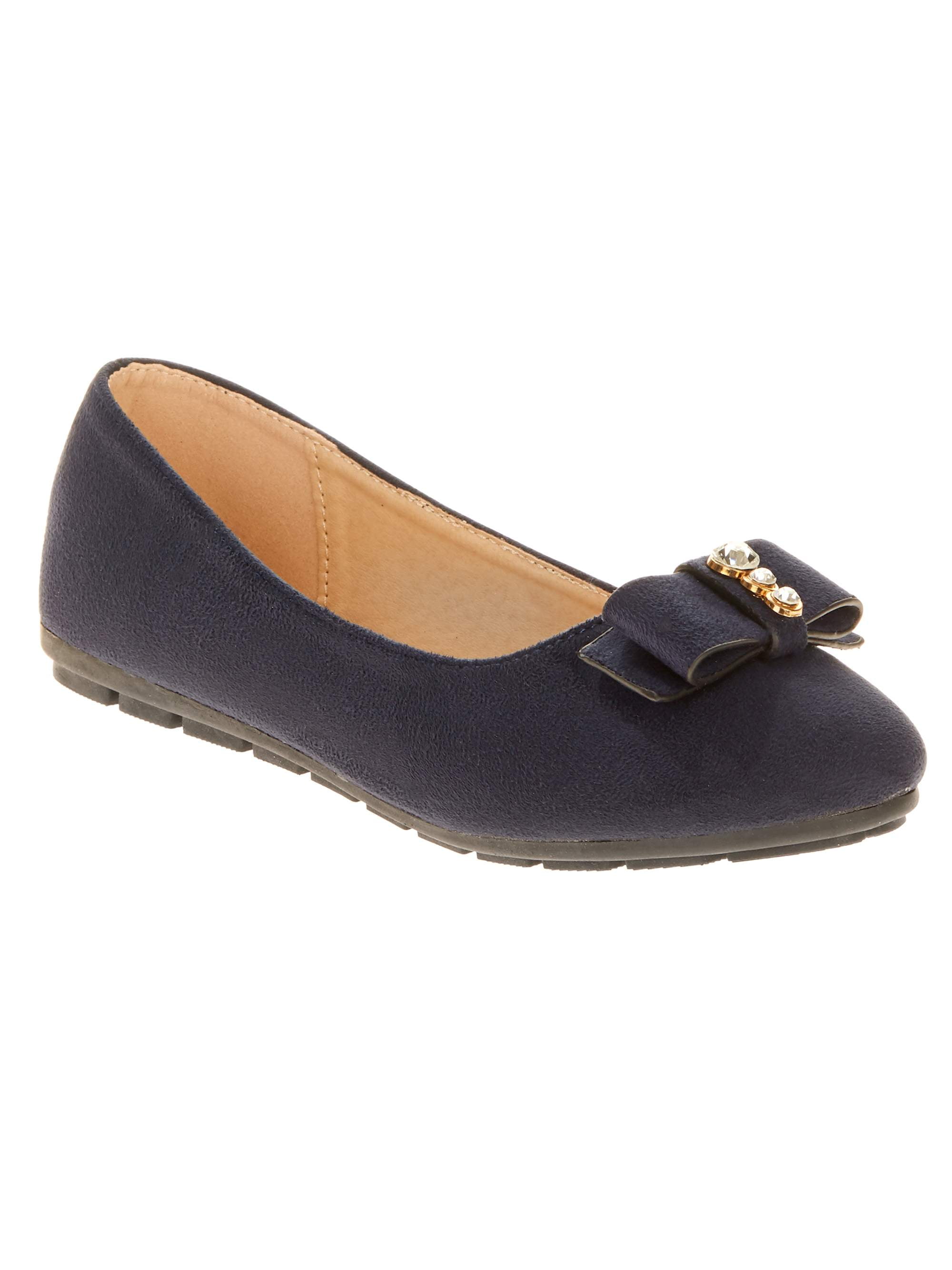 Victoria K Women's Suede Textured Rhinestone Double Bow Ballerina Flats