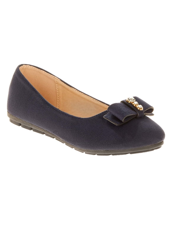 Women's Suede Textured Rhinestone Double Bow Ballerina Flats