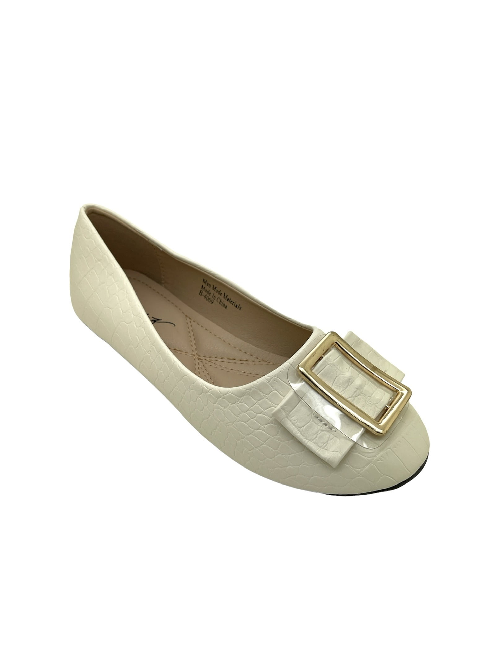 Victoria K Women's Textured Rhinestone Studded Gold Buckle Ballerina Flats