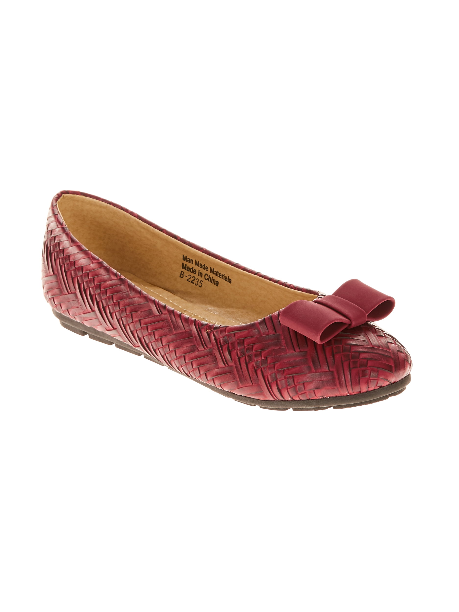 Victoria K Women's Weave Texture With Satin Bow Ballet Flats