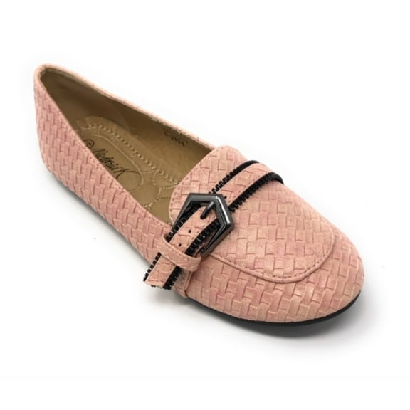 Victoria K Women's Weaved Texture Zipper Design Strap Buckle Ballerina Flats
