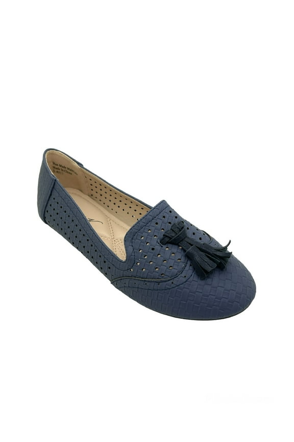 Women's Weaved Texture Zipper Design Strap Buckle Ballerina Flats