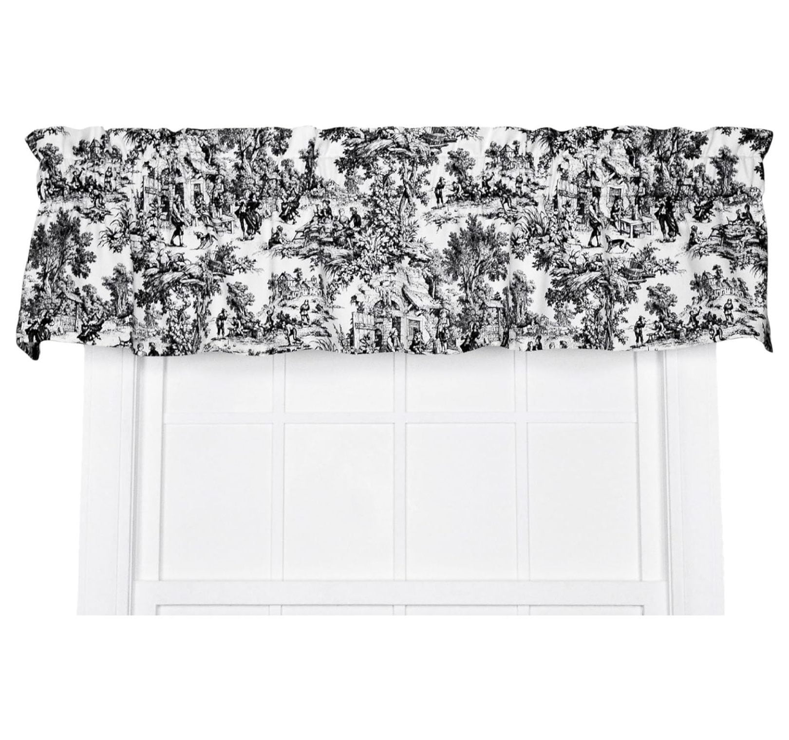 Black and White Cotton Toile Rod Pocket Valance