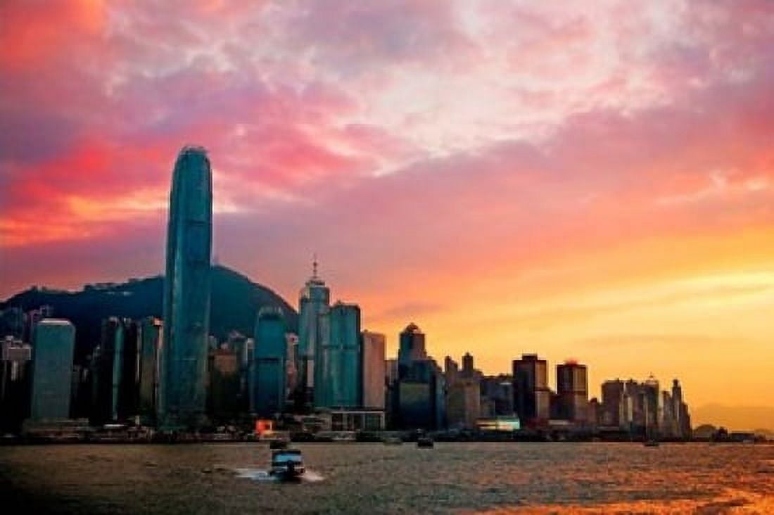 Victoria Peak as seen from a boat in Victoria Harbor Hong Kong China Canvas Art - Miva Stock DanitaDelimont (24 x 15)
