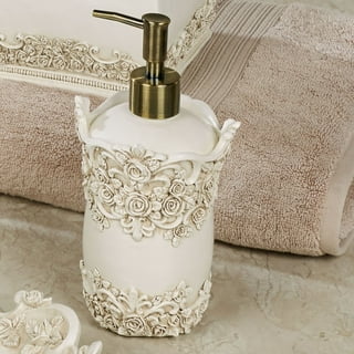 Off White Ceramic Liquid Soap Dispenser - Stone Finish, Bath Accessories