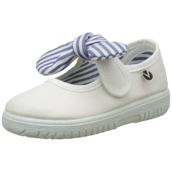 Victoria Toddlers Slip On Canvas Bow Shoes, White \ Blue,7.5 M US