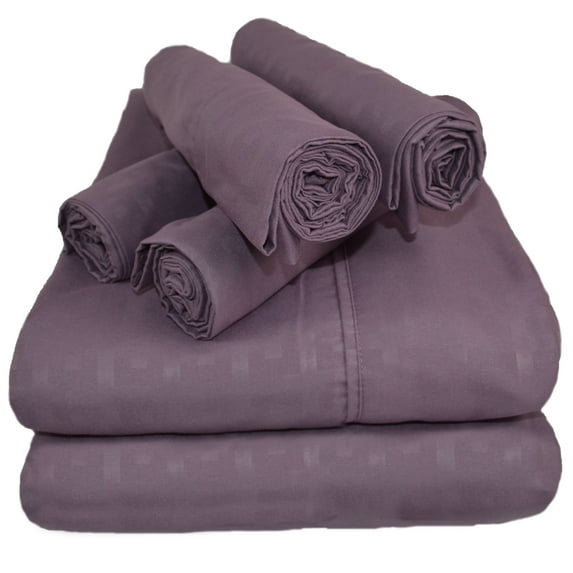 Victoria Valenti Embossed Bed Sheet Set with 4 Pillow Cases, Double Brushed and Ultra Soft with Deep Pockets for Extra Deep Mattress, High Quality Microfiber, Hypoallergenic CAL KING PLUM