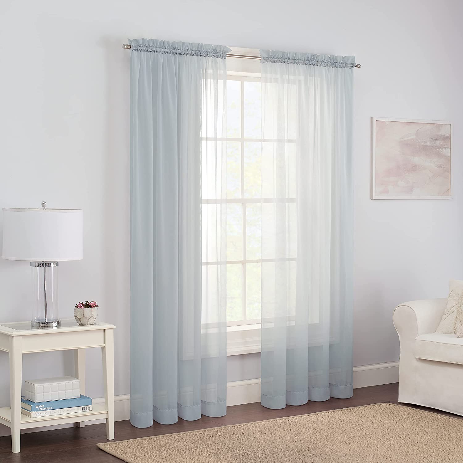 Victoria Voile Modern Sheer Rod Pocket Window Curtains For Living Room 