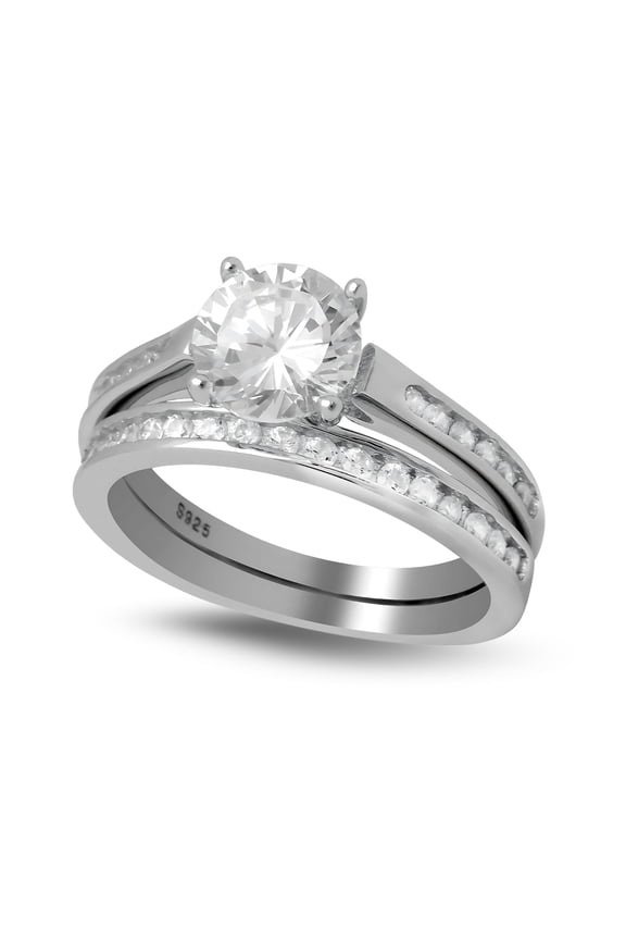 Victoria Wedding Ring Set for Women Sterling Silver 2ct Engagement Ring Matching Band by Ginger Lyne