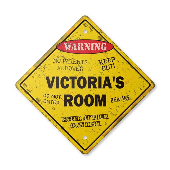 Victoria's Room Sign Vintage Crossing Zone Xing | Indoor/Outdoor Plastic | 17" Tall rustic kids bedroom decor door children's name boy girl