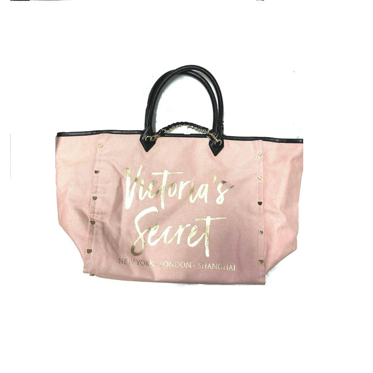 Victoria's Secret Angel City Canvas Chain Tote Bag Black Light Peach New 