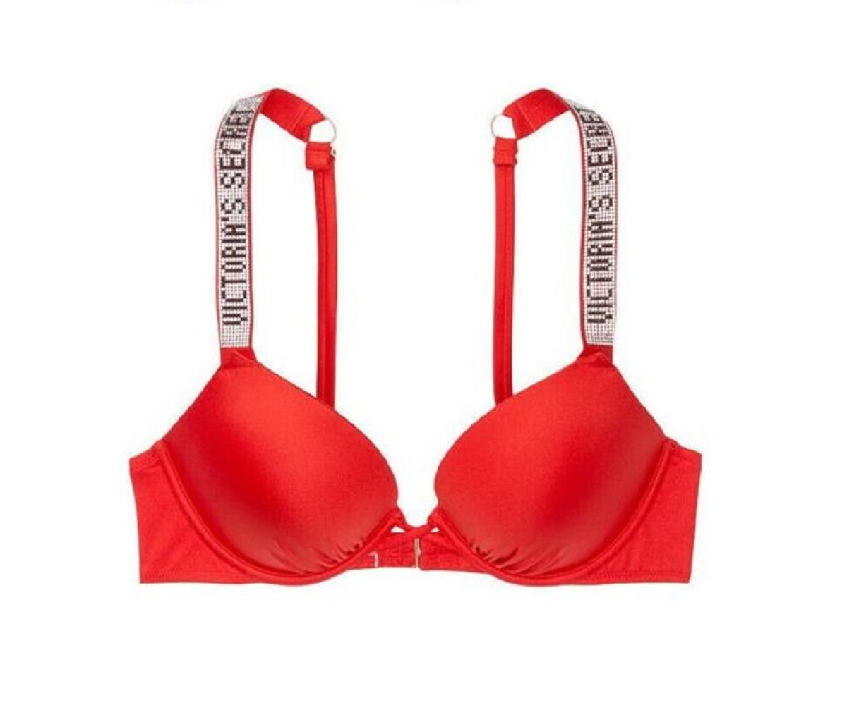 Victoria's Secret Bali Shine Strap Bombshell Add-2-Cups Push-Up Swim Bikini  Top Lipstick Red Size 32C NWT 