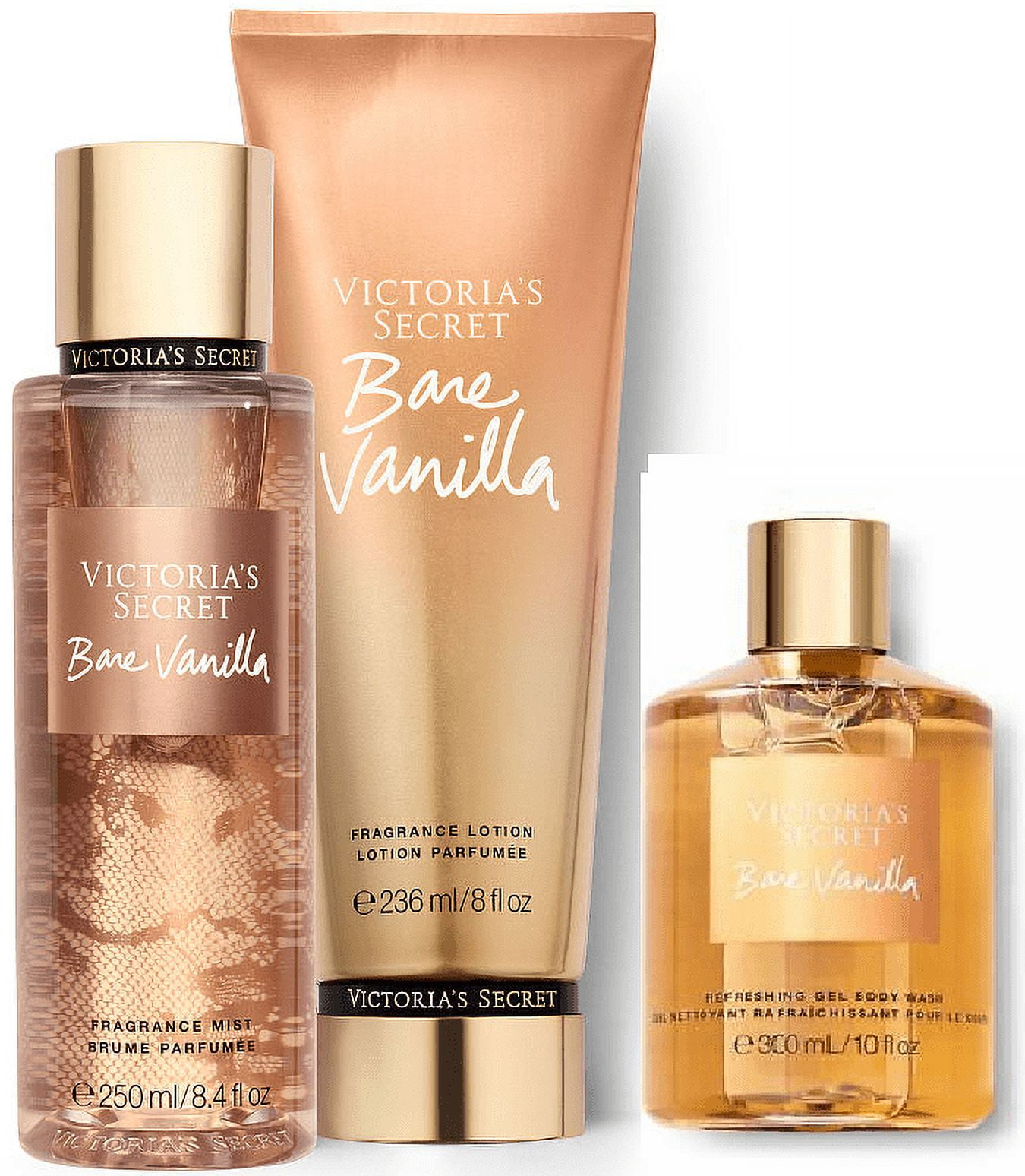 Victoria's Secret Bare Vanilla Mist, Lotion, and Refreshing Body Wash Set  of 3