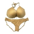 thumbnail image 1 of Victoria's Secret Bikini Swim 2 Piece Set Full Coverage Push-Up Top & Ruched Ruffle Cheeky Bottom Shiny Gold 34DDD/Medium NWT, 1 of 2
