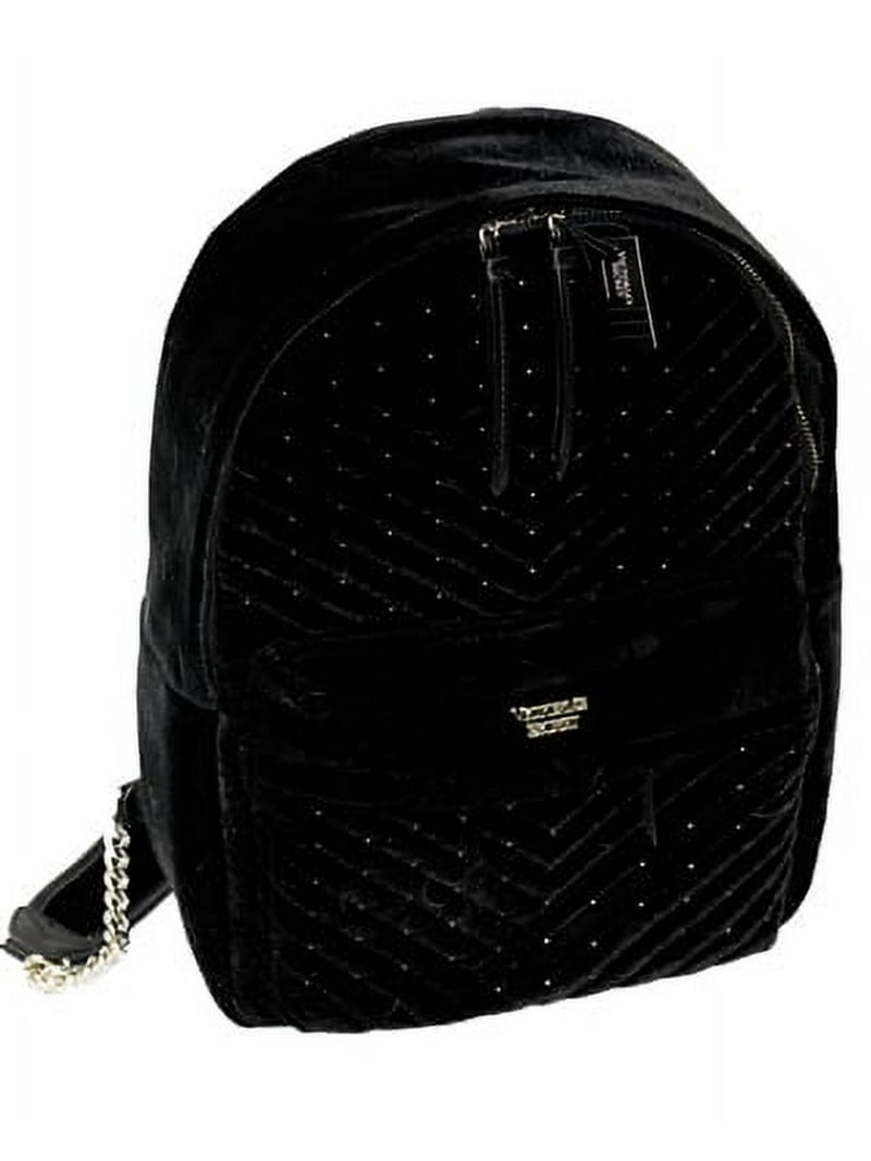 Victoria's Secret Black Velour Backpack with Zippered Pockets