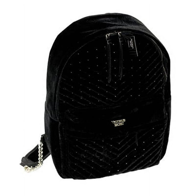 Victoria's Secret Black Velour Backpack with One Internal and One External Zippered Pockets