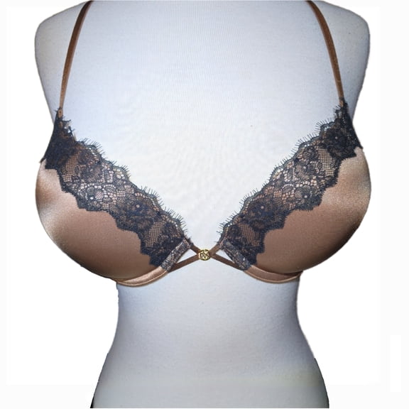 Victoria's Secret Bombshell Add 2 Cup Bra with Multi-Way Straps - 32D in Caramel with Black Lace Trim