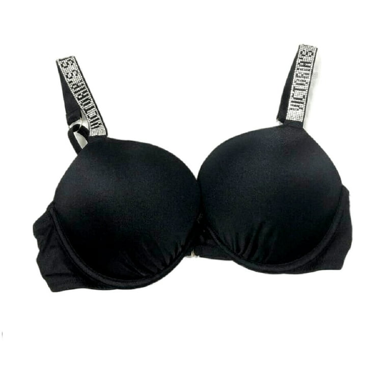 Victoria's Secret Bombshell Add-2-Cups Push-Up Swim Bikini Top Black  Rhinestone Shine Strap Cups Size 36C NWT 