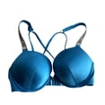 thumbnail image 1 of Victoria's Secret Bombshell Add 2 Cups Size Shine Strap Bikini Swim Top Rhinestone Logo Blue Size 38D NWT, 1 of 3