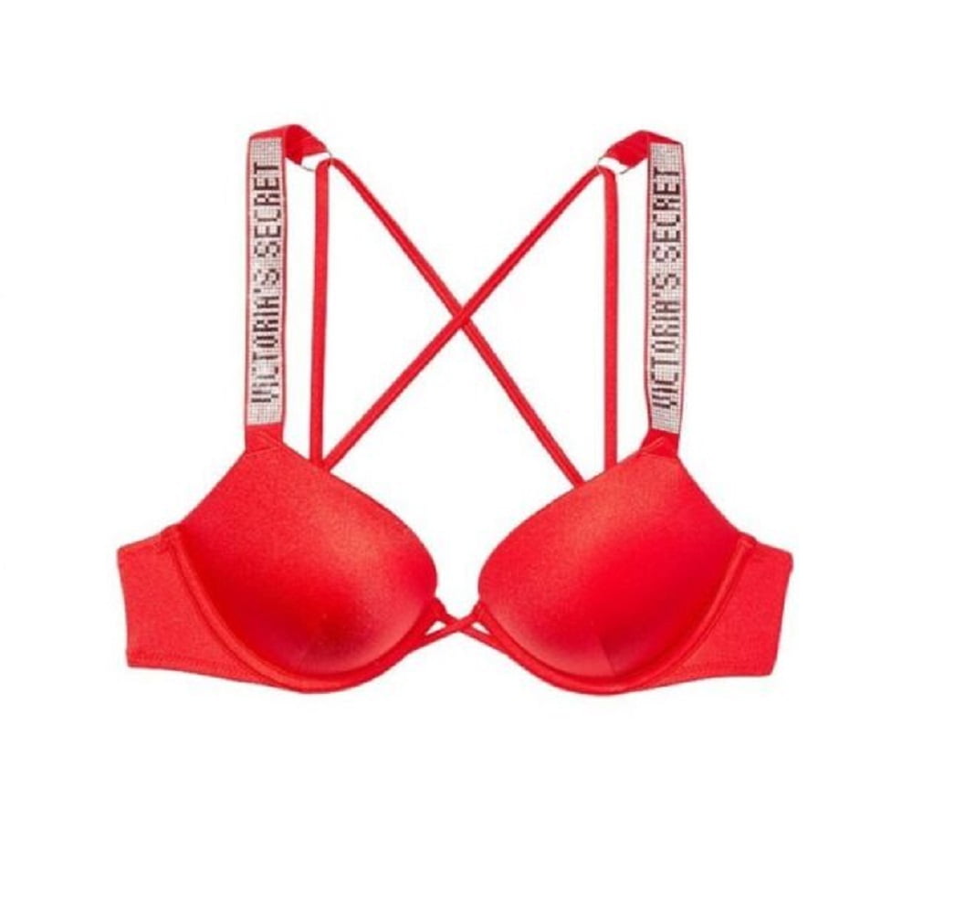 Victoria's Secret Shine Strap Swim Bombshell Add-2-cups Thong Set Red