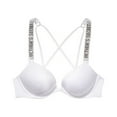 thumbnail image 1 of Victoria's Secret Bombshell Add 2 Cups Size Shine Strap Bikini Swim Top Rhinestone Logo White Size 34B NWT, 1 of 3