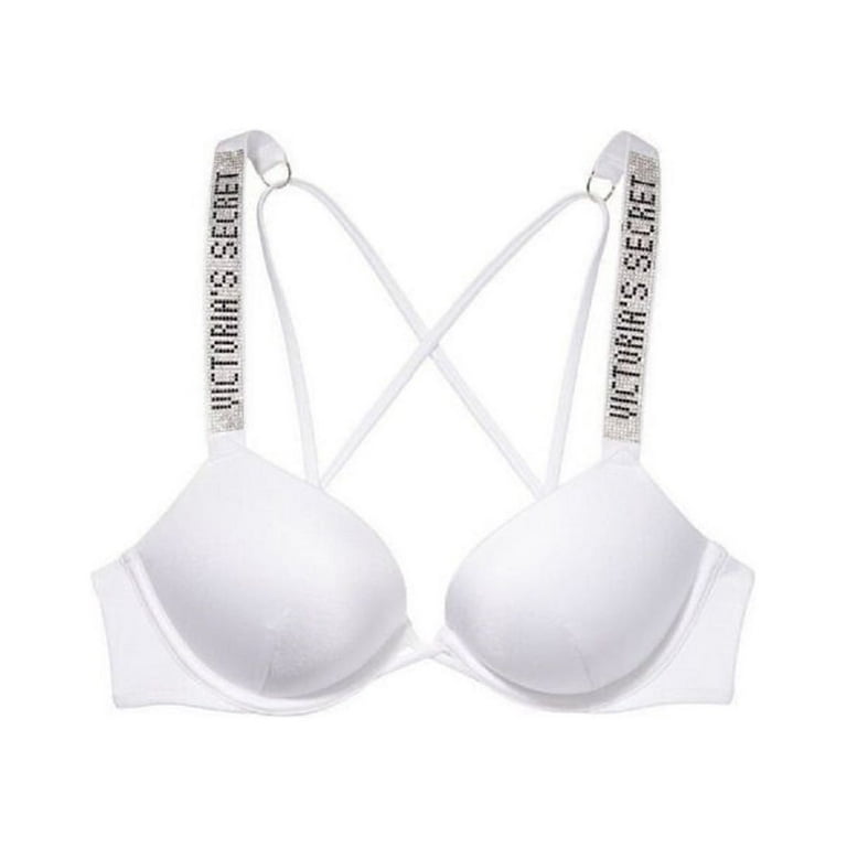 Victoria's Secret Bombshell Add 2 Cups Size Shine Strap Bikini Swim Top  Rhinestone Logo White Size 38C NWT