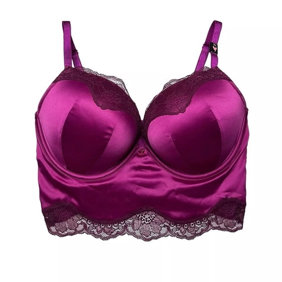 Victoria's Secret Bombshell Adds-2-Cups Raspberry Cooler Satin Corset Bra Top 34D NWT