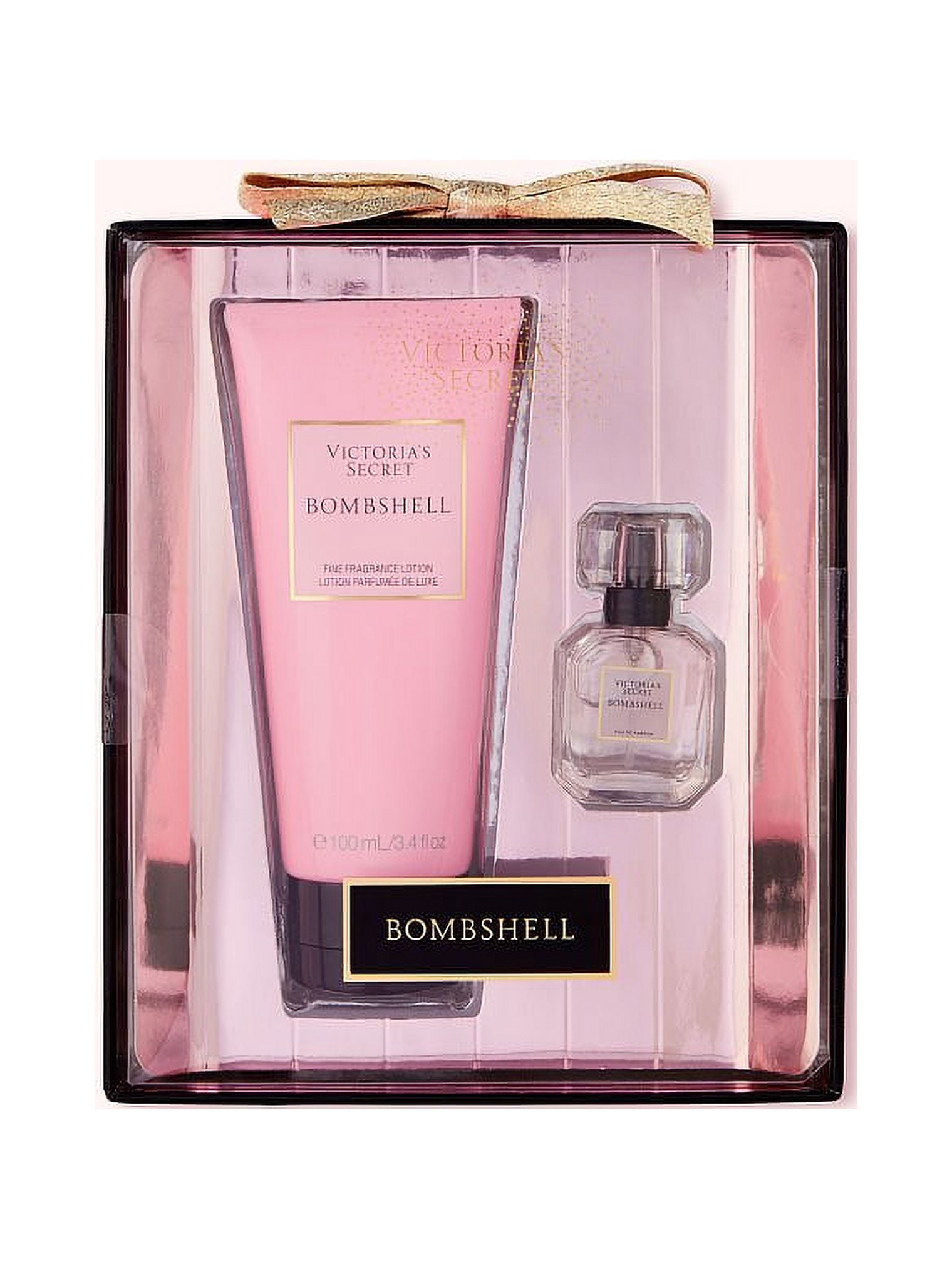 Victoria's Secret Bombshell Gift Set 2 Pc Gift Set .25 mini perfume and 3.4  perfume lotion with organza gift bag
