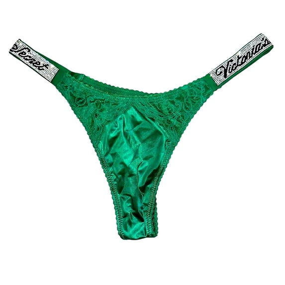 Victoria's Secret Bombshell Shine Strap Very Sexy Thong Panty Color Green Size Small NWT