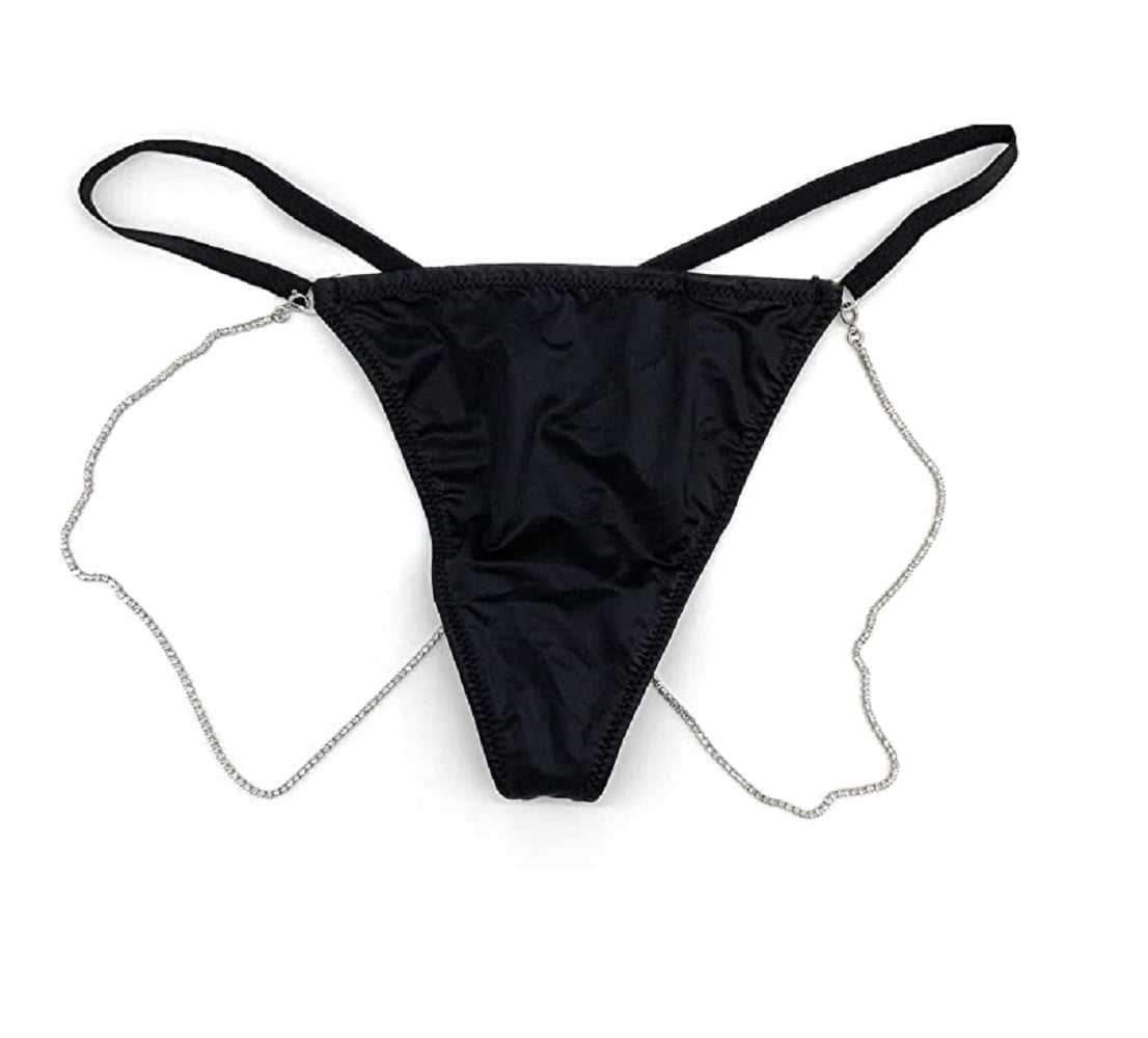Victoria's Secret Bombshell Shine Thong Panty Black Chain Size X